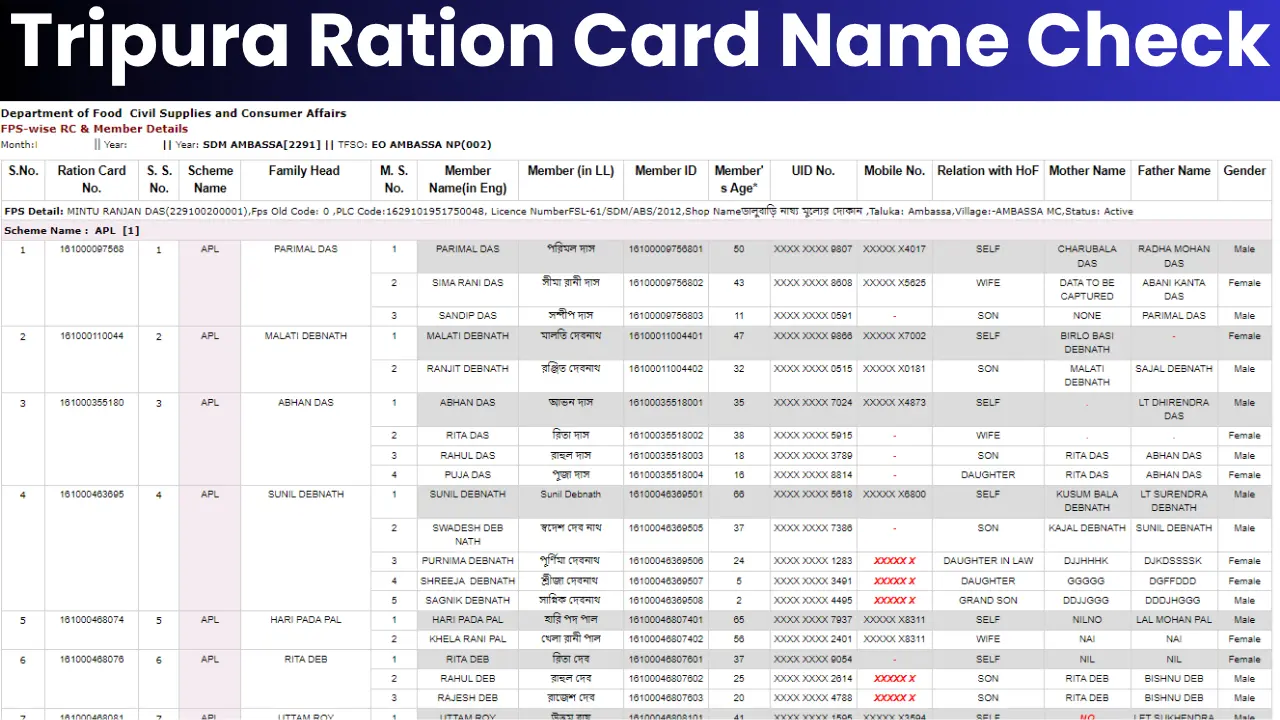 Tripura Ration Card Name Check Online: Check Name List Status At @epostr.gov.in